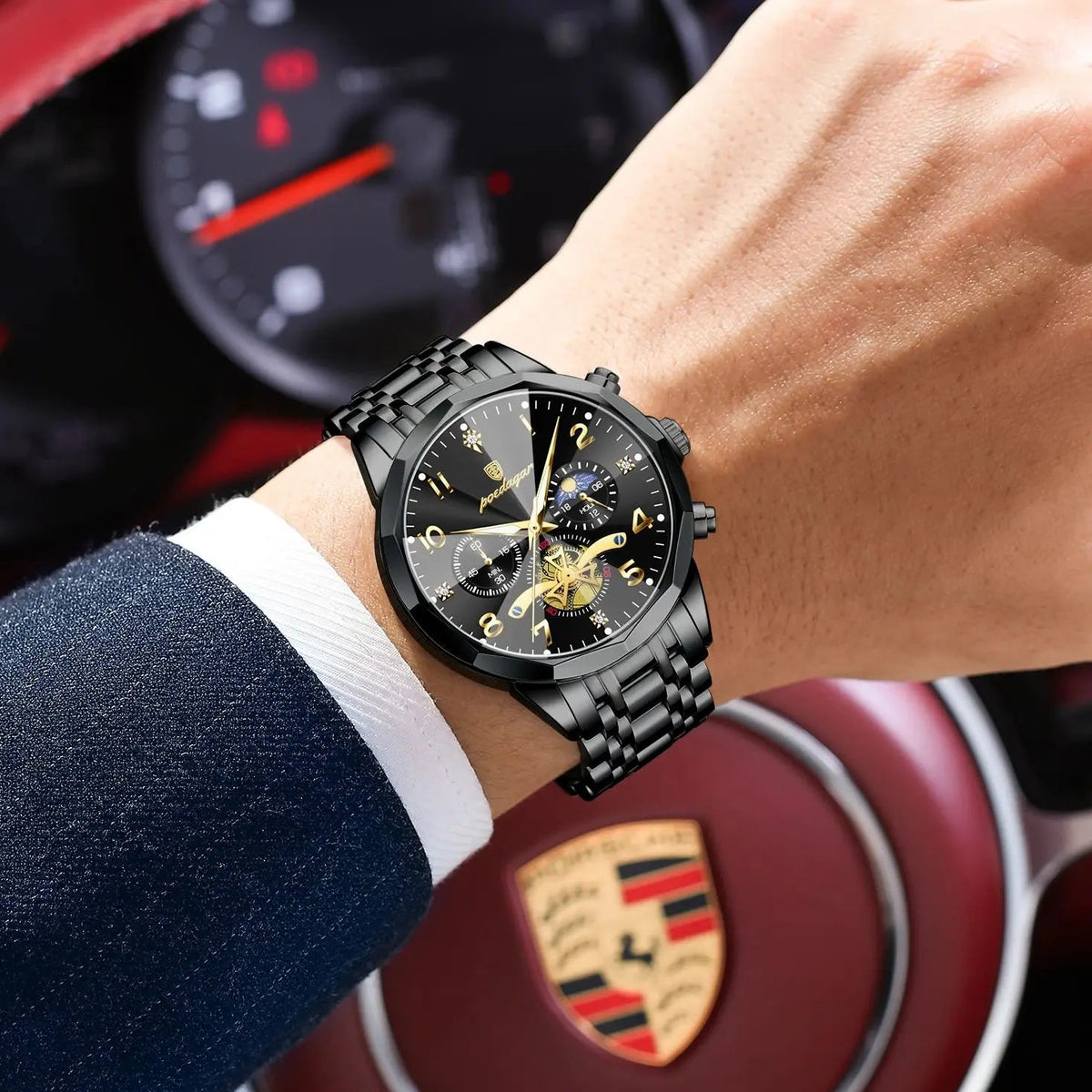 POEDAGAR Luxury High Quality Man Wristwatch Chronograph Stainless Steel Quartz Men's Watches Waterproof Luminous Men Clock Reloj Good Vibrations