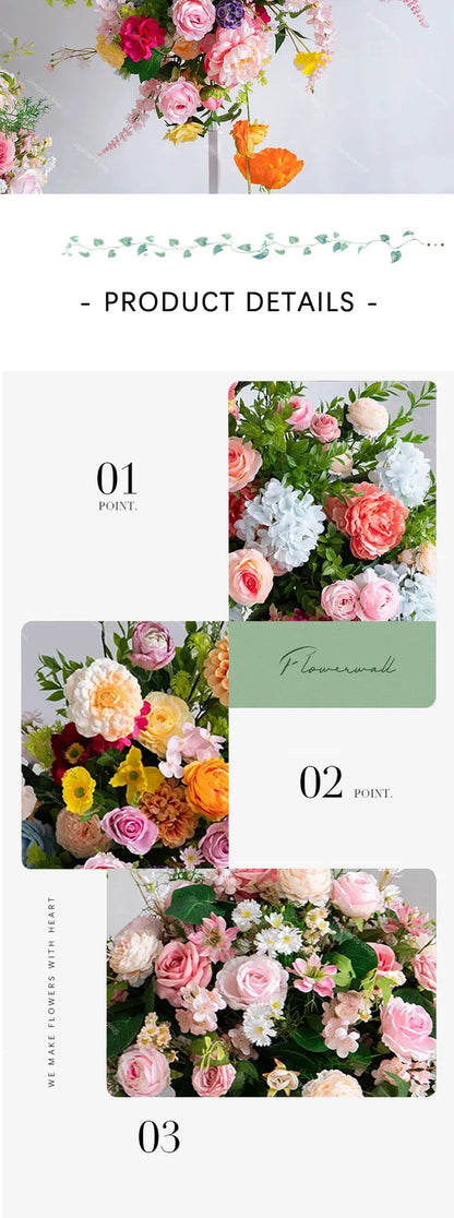 Wedding Decoration Outdor Artificial Flowers Decor Hanging Flower Row Road Leading Floor Flower Row Flower Ball Floral Backdrop Good Vibrations