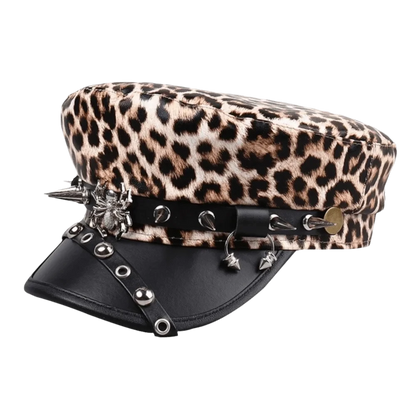 Retro Hip-hop Rivet Leopard Hat Harajuku Punk Y2k Beret Hat Gothic Silver Flat Top Cap for Girls Good Vibrations