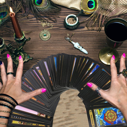 78 Holographic Tarot Cards with Guide Book Waterproof Future Telling Game for Beginners Edition Magician Tarot Deck Board Game Good Vibrations