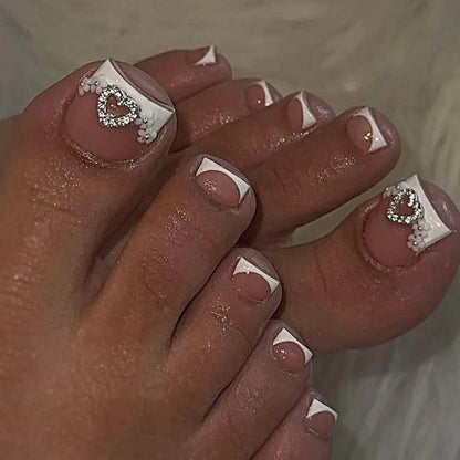 24pcs French Fake Toenails Pink Gradient Full Cover Short Square Toe Nails Foot Nails Tips for Women Girls Good Vibrations