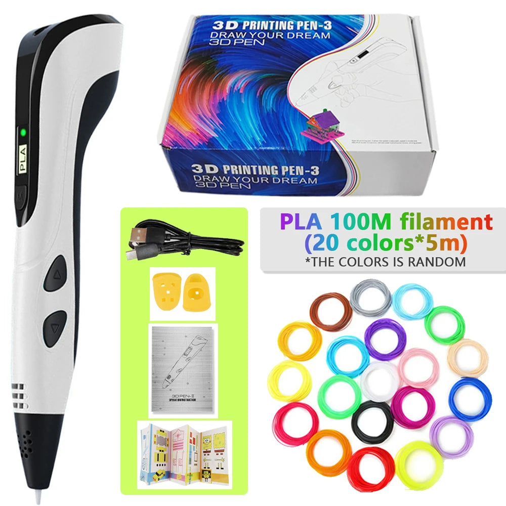 3d Pen for kids Creatived Toy DIY 3D Printing Pen Type-C Rechargeable 3D Pens Set with 200M PLA Filament for Children Gift Good Vibrations