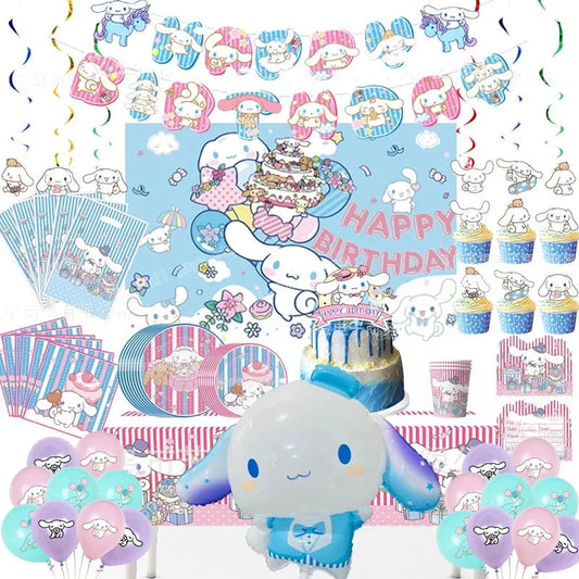 Cinnamoroll Theme Party Supplies Kids Birthday Christmas Decorations Gift Bag Ballons Banner Cake Topper Tableware Accessories Good Vibrations