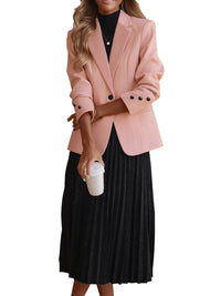 Women's Casual Elegant Jacket Blazer,  Design Stitching Sleeves Buttoned and Double Pockets Fine Jackets ,Suitable All Seasons Good Vibrations