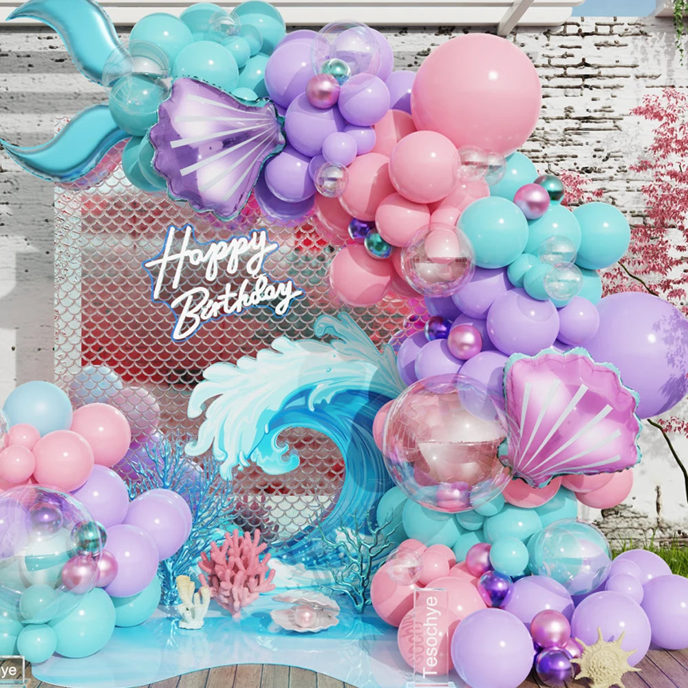 130pcs Mermaid Theme Balloon Garland Arch Kit Shell Foil Balloons Ocean Birthday Wedding Party Decorations Baby Shower Supplies Good Vibrations
