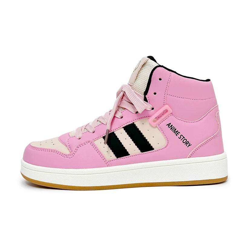 High Top National Tide Color Matching Strap Classic New Board Shoes Casual Walking Shoes Bread Shoes Small White Shoes Students Good Vibrations