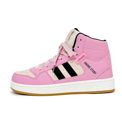 High Top National Tide Color Matching Strap Classic New Board Shoes Casual Walking Shoes Bread Shoes Small White Shoes Students Good Vibrations