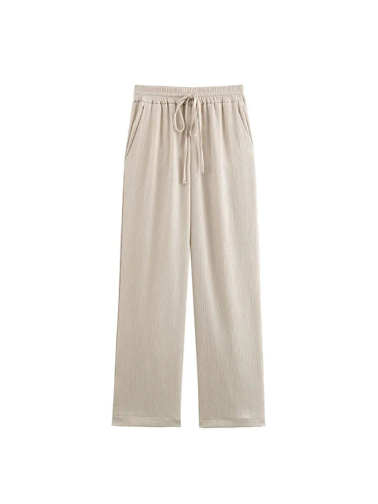 2024 Autumn Women Casual Blazer Coat Pants Set Long Sleeve Double Breasted Blazer + Wide Leg Trousers Lady Office Outfit Good Vibrations