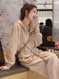 Casual Hooded Open Cardigan Sweatshirt Slimming Sporty Wide Leg Pants Two Piece Set Fashionable Versatile Polyester Long Sleeve Good Vibrations