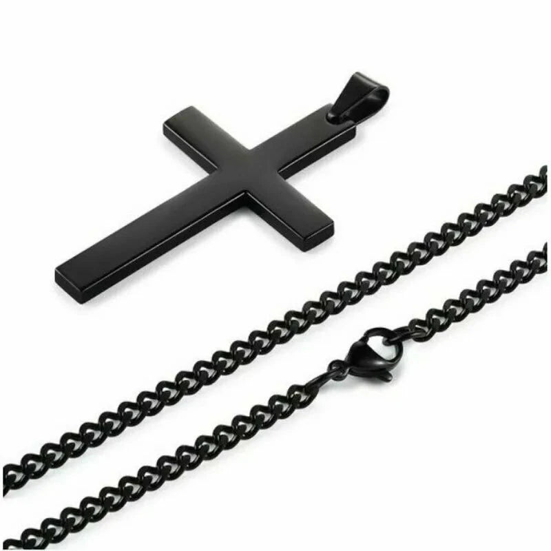 Fashion Stainless Steel Cross Pendant Necklace For Women Men Link Chain Charm Necklace Cool Boys Girls Punk Hip Hop Jewelry Gift Good Vibrations