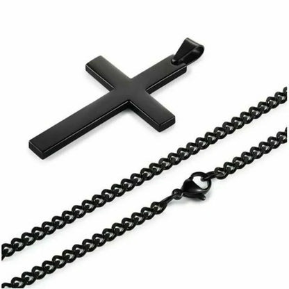 Fashion Stainless Steel Cross Pendant Necklace For Women Men Link Chain Charm Necklace Cool Boys Girls Punk Hip Hop Jewelry Gift Good Vibrations