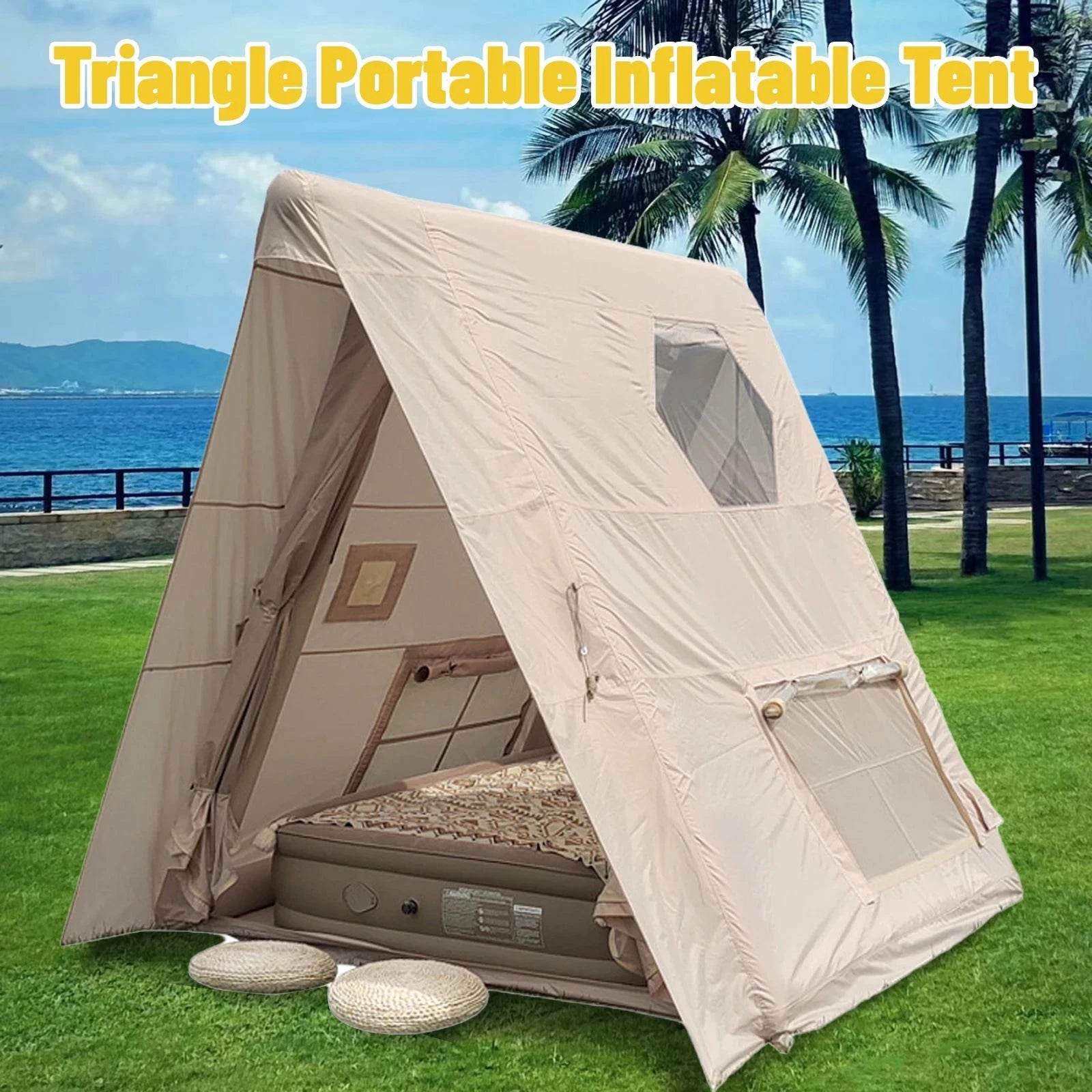 Triangle Inflatable Tent Easy Setup 4 Season 2 Persons Waterproof Windproof Outdoor Tent portable house hiking fishing Good Vibrations