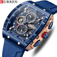 CURREN Sports Unique Rectangular Watches with Large Dial Casual Quartz Silicone Bands Wristwatches with Auto Date Good Vibrations