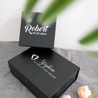 Personalized Black Gift Box Groomsmen/Best Man Empty Gift Box Wedding Bachelor Party Thank You Favors Will You Be My Groomsmen Good Vibrations
