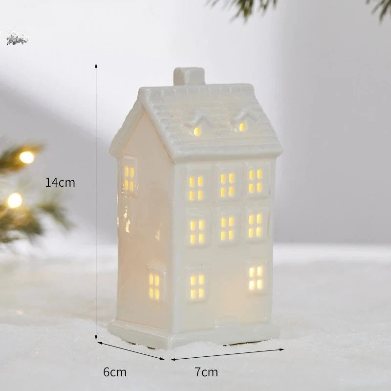 Christmas Ceramic Light Up Tree House Desktop Ornament Holiday Home Decor Tabletop Decoration Christmas Perfect Gift Idea Good Vibrations