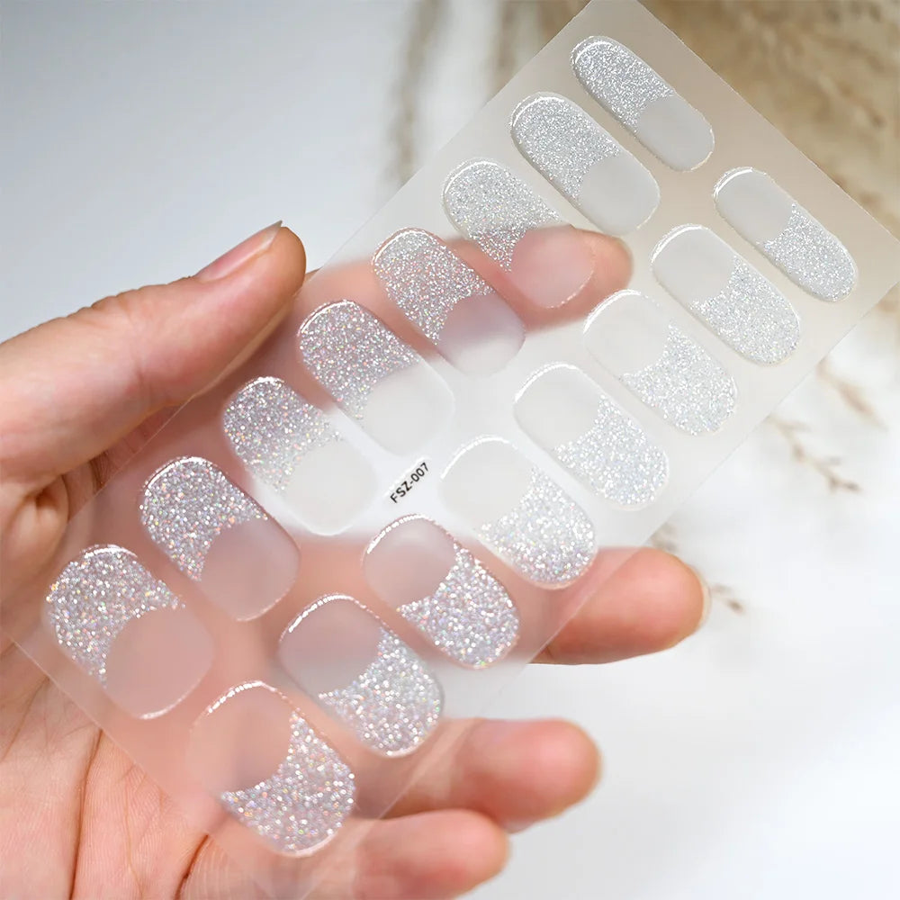 UV Semi-Cured Gel Nail Wraps Stickers Strips French Long Lasting Full Cover LED Gel Semi Cured Nail Sliders For Nail Extension & Good Vibrations