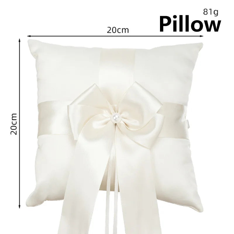 Flower Girl Basket Ring Bearer Pillow Set White Romantic Satin Bow Pearls Ring Pillow For Bride/Kid Wedding Ceremony Party Decor Good Vibrations