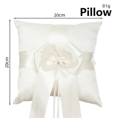Flower Girl Basket Ring Bearer Pillow Set White Romantic Satin Bow Pearls Ring Pillow For Bride/Kid Wedding Ceremony Party Decor Good Vibrations