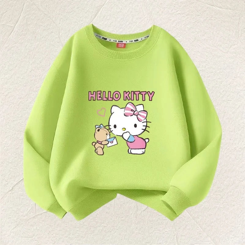 Summer Baby Girl Clothes Kid Sanrio Hello Kitty Printed Long Sleeve Sweatshirt Children Cartoon O-Neck Soft Cotton Top Pullover Good Vibrations