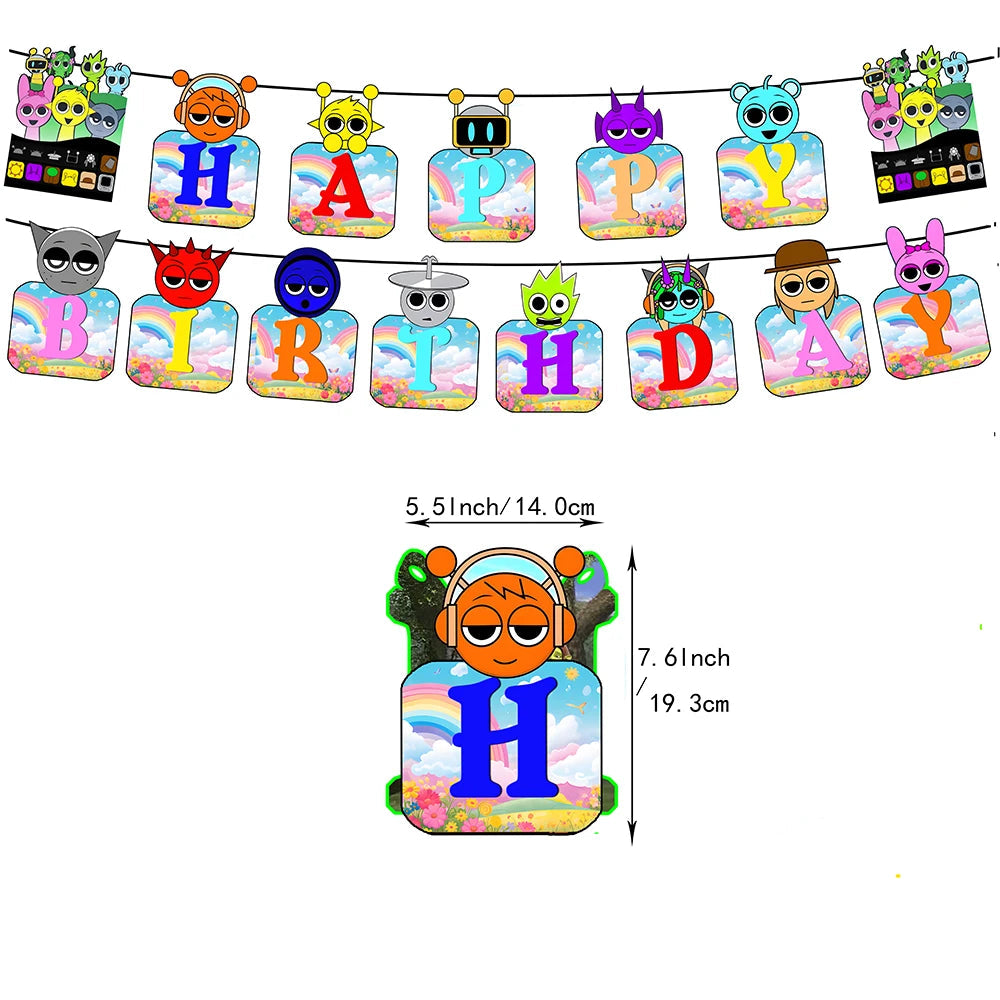 Incredibox Sprunki Birthday Party Decoration Balloon Tableware Backdrop Cake Topper Split Sales Sprunki Birthday Party Supplies Good Vibrations