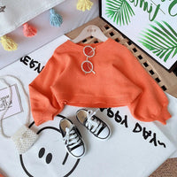 Girls Sweater Sets 2024 Autumn and Winter Knit Set Girls Orange Knit Top+Geometric Printed Skirt Two Piece Set 2-8T Kids Good Vibrations