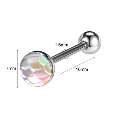 ZS 1Piece 14G Oil Luminescence Tongue Piercing Rings Stainless Steel Tongue Stud Skull Star Studs Earrings BCR Piercings Jewelry Good Vibrations Adult Super Store
