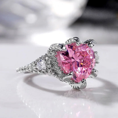 Pink Cubic Zirconia Ring Suitable for Women's Engagement Wedding Luxury Accessories Sparkling Silver Fashion Jewelry Good Vibrations