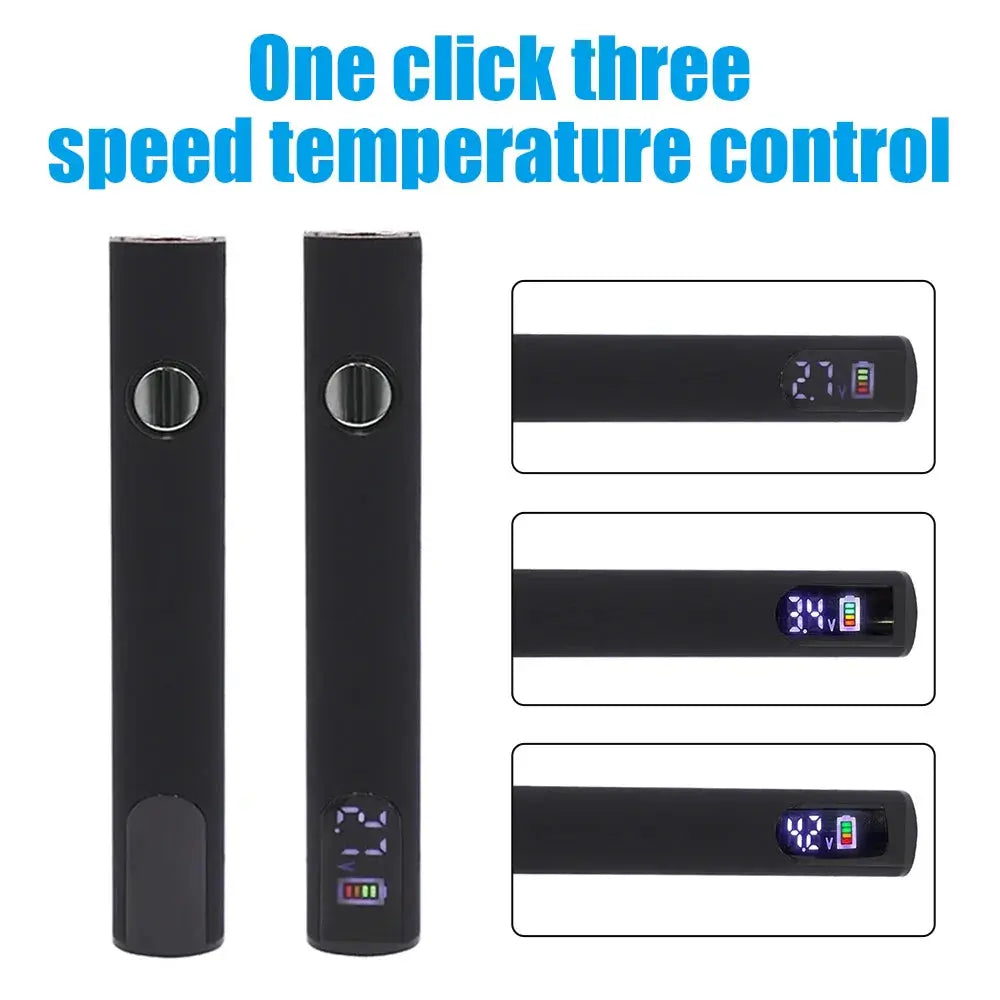 510 Thread Battery Pen with adjustable temperature control, black design.