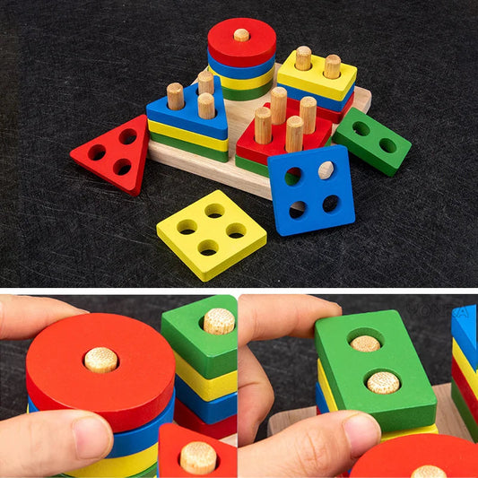 9 in 1 Wooden Montessori Toys Rattle Bell Drum Column Set Musical Instruments Sensory Early Baby Toy Toddler Education Good Vibrations