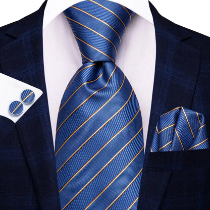 Hi-Tie Blue Business Solid 100% Silk Men's Tie NeckTie 8.5cm Ties for Men Formal Luxury Wedding High Quality Gravata Good Vibrations