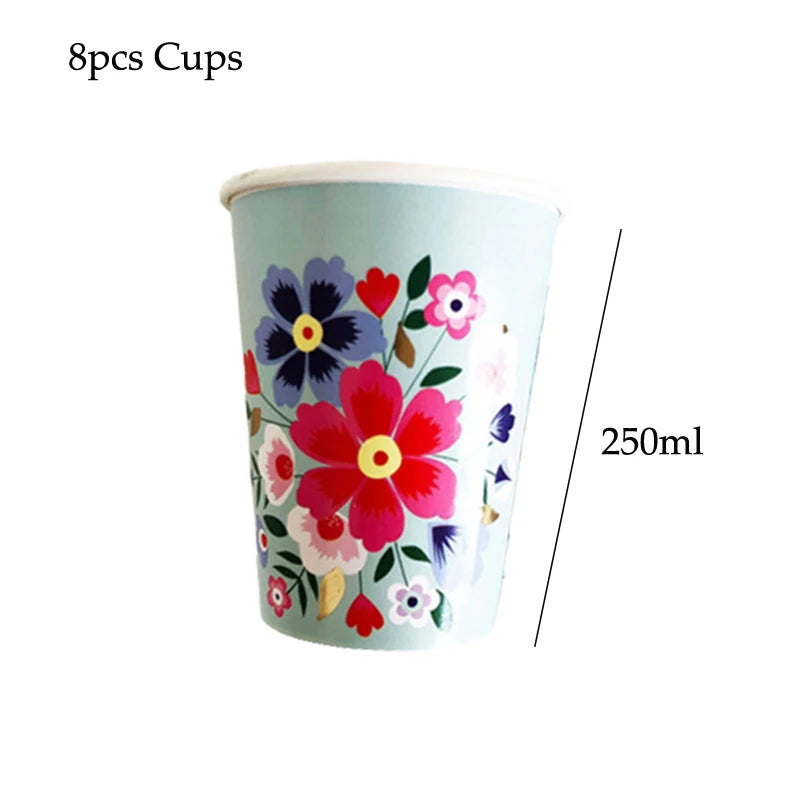 Disposable Tableware Sets Flower Paper Plates Cups Napkins Straw Party Supplies Kids Girl Baby Shower Wedding Birthday Decor Good Vibrations