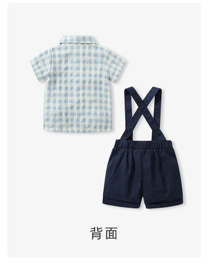 Performance Outfit for Boys Summer Short Sleeve Top Set Suspenders T-Shirt Kids Clothes Baby Gentleman Bow Tie Toddler Two-Piece Good Vibrations