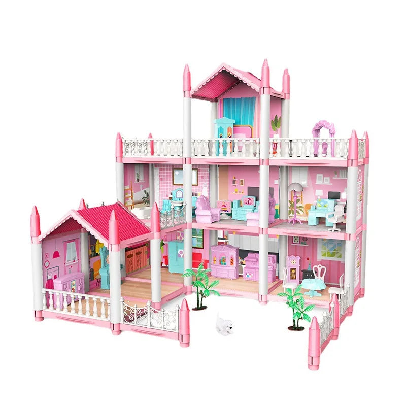 DIY Assemble Villa Model Toy House Cartoon Dools Role-Playing Set Fun Puzzle Doll House Household House Playing Toys Good Vibrations