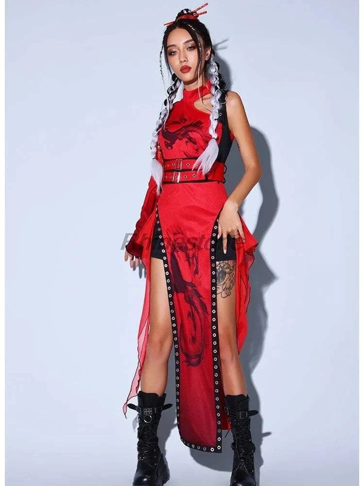 Jazz Costume in Chinese Style Red for Women, Fashion Business Show Series