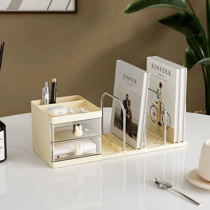 Six Grids Bookend Book Holder Save Space with Storage Box Desk Stand Bookshelf Durable Practical Books Storage Rack Good Vibrations