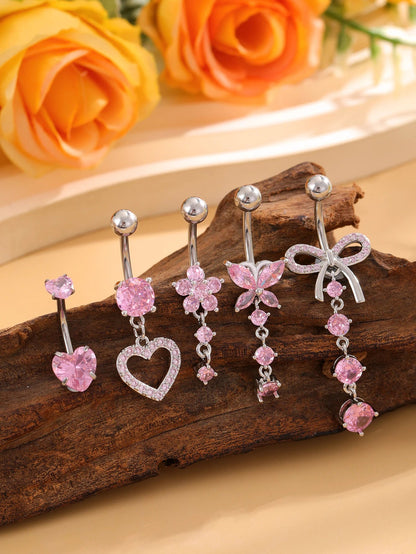3-5pcs/Lot Belly Button Ring Sets Heart Butterfly Flower Dangled Belly Piercing Nombril 14G Curved Navel Rings Jewelry for Women Good Vibrations Adult Super Store