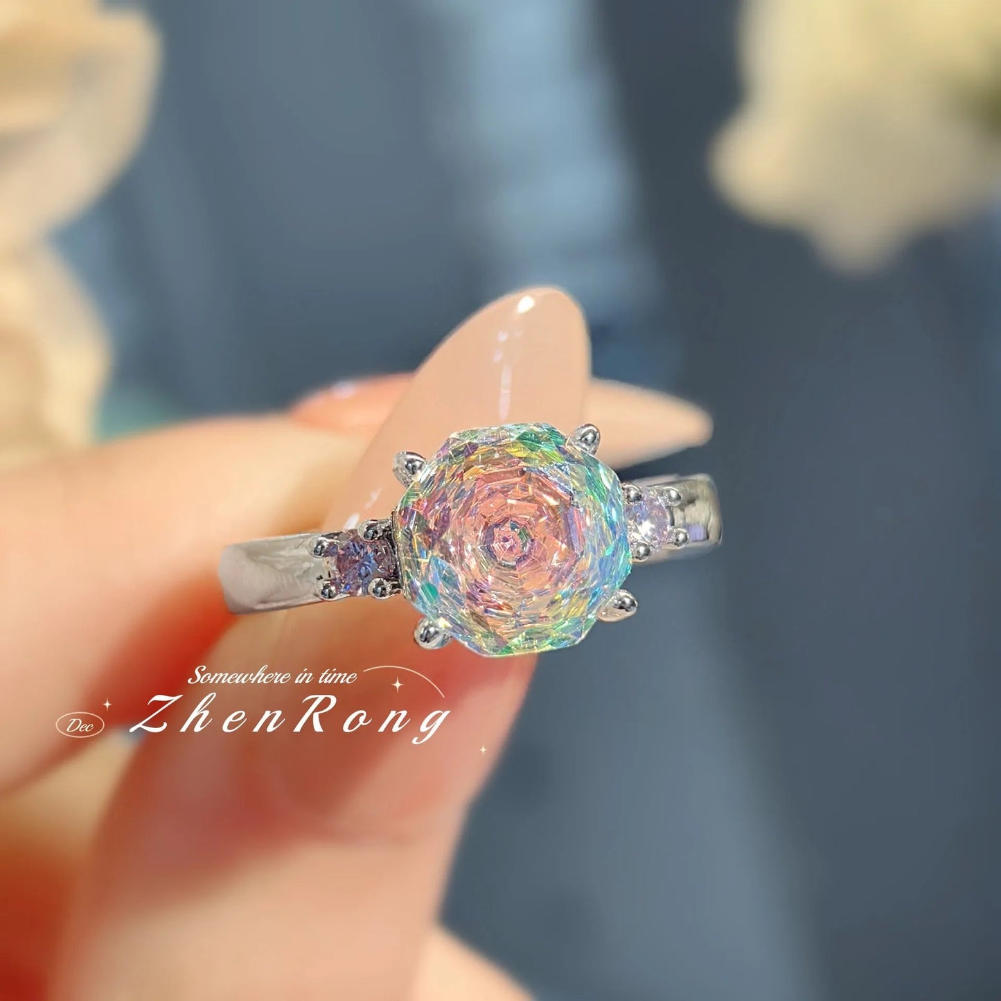 New Rose Cut Dream Color Zircon Crystal Pendant Necklaces Stud Earrings Rings For Women Fashion Luxury Female Jewelry Sets Good Vibrations Adult Super Store
