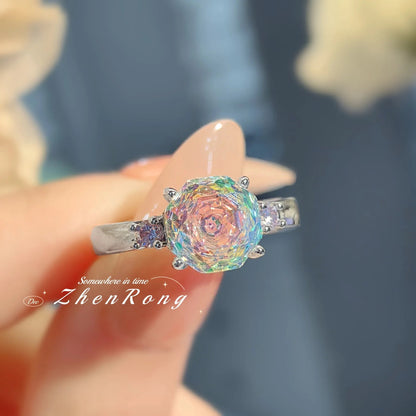 New Rose Cut Dream Color Zircon Crystal Pendant Necklaces Stud Earrings Rings For Women Fashion Luxury Female Jewelry Sets Good Vibrations Adult Super Store