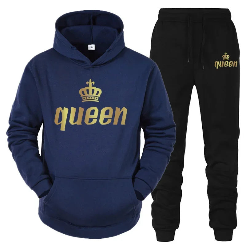 King And Queen Couple Outfit Hoodie and Jogger Pants High Quality Men Women Daily Casual Sport Jogging Suit King Queen Tracksuit Good Vibrations