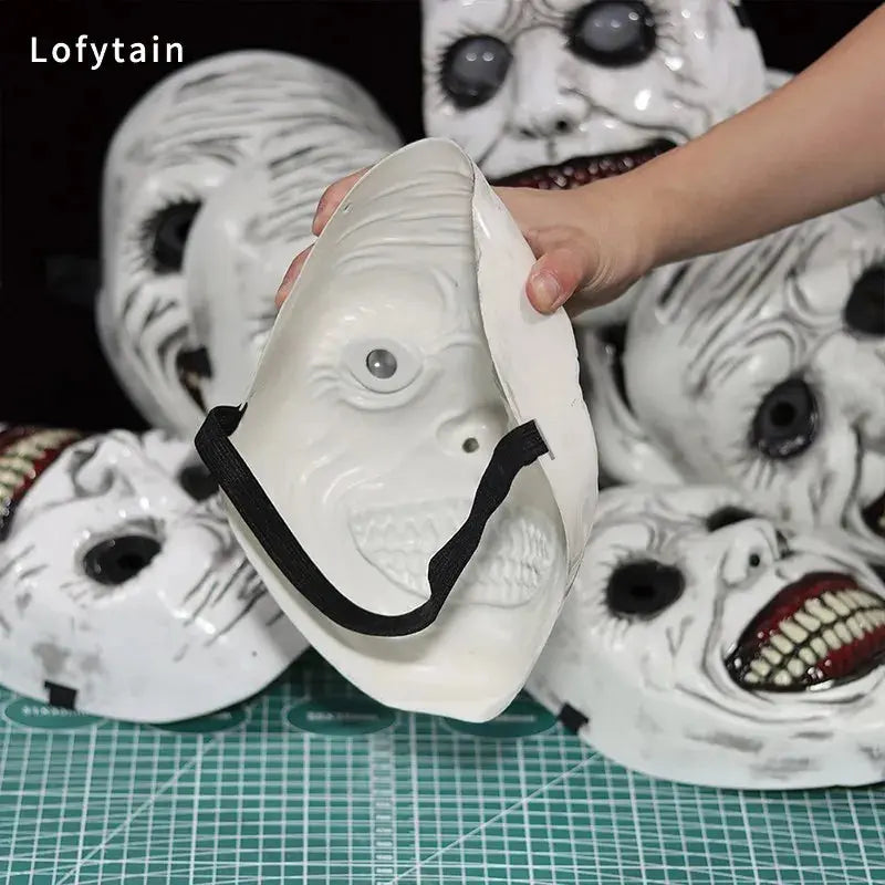 Horror The Exorcist Smiling Face Demon Mask Cosplay Evil Creepy Ghost Skull Plastic Masks Halloween Carnival Party Costume Props Good Vibrations