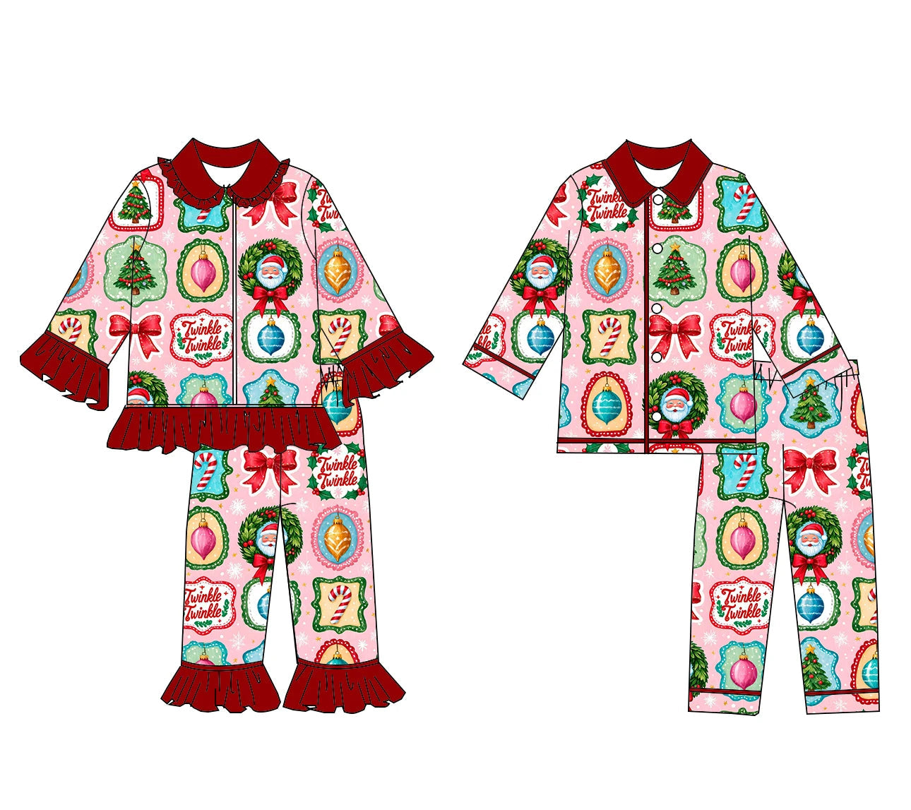 Boutique Children Candy Gifts Cookies Pajamas Sets Kids Christmas Pjamas Button Boys Girls Sleepwear Outfits Good Vibrations