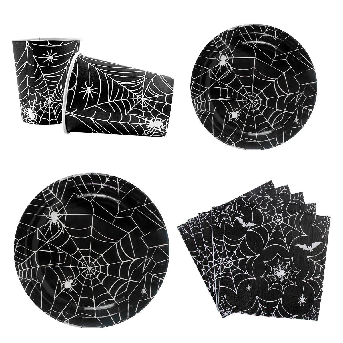 Halloween Party Spider Web Disposable Tableware Black Paper Plates Cups Napkins Halloween Party Home Decorations Supplies Good Vibrations