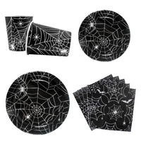 Halloween Party Spider Web Disposable Tableware Black Paper Plates Cups Napkins Halloween Party Home Decorations Supplies Good Vibrations