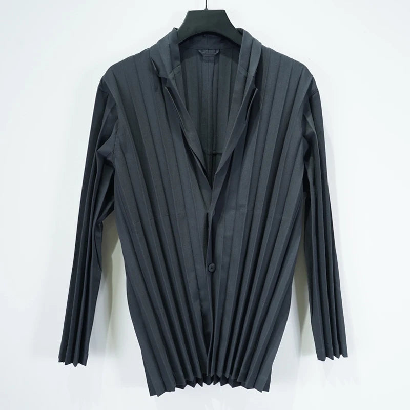 Miyake Pleated Men's Suit Solid-Color Pleats Blazer + Slim-Fit Straight-Leg Pants Plisse 2025 Fall New Minimalist Fold Suit Good Vibrations