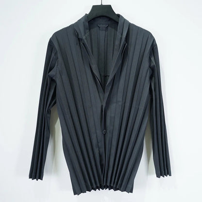 Miyake Pleated Men's Suit Solid-Color Pleats Blazer + Slim-Fit Straight-Leg Pants Plisse 2025 Fall New Minimalist Fold Suit Good Vibrations