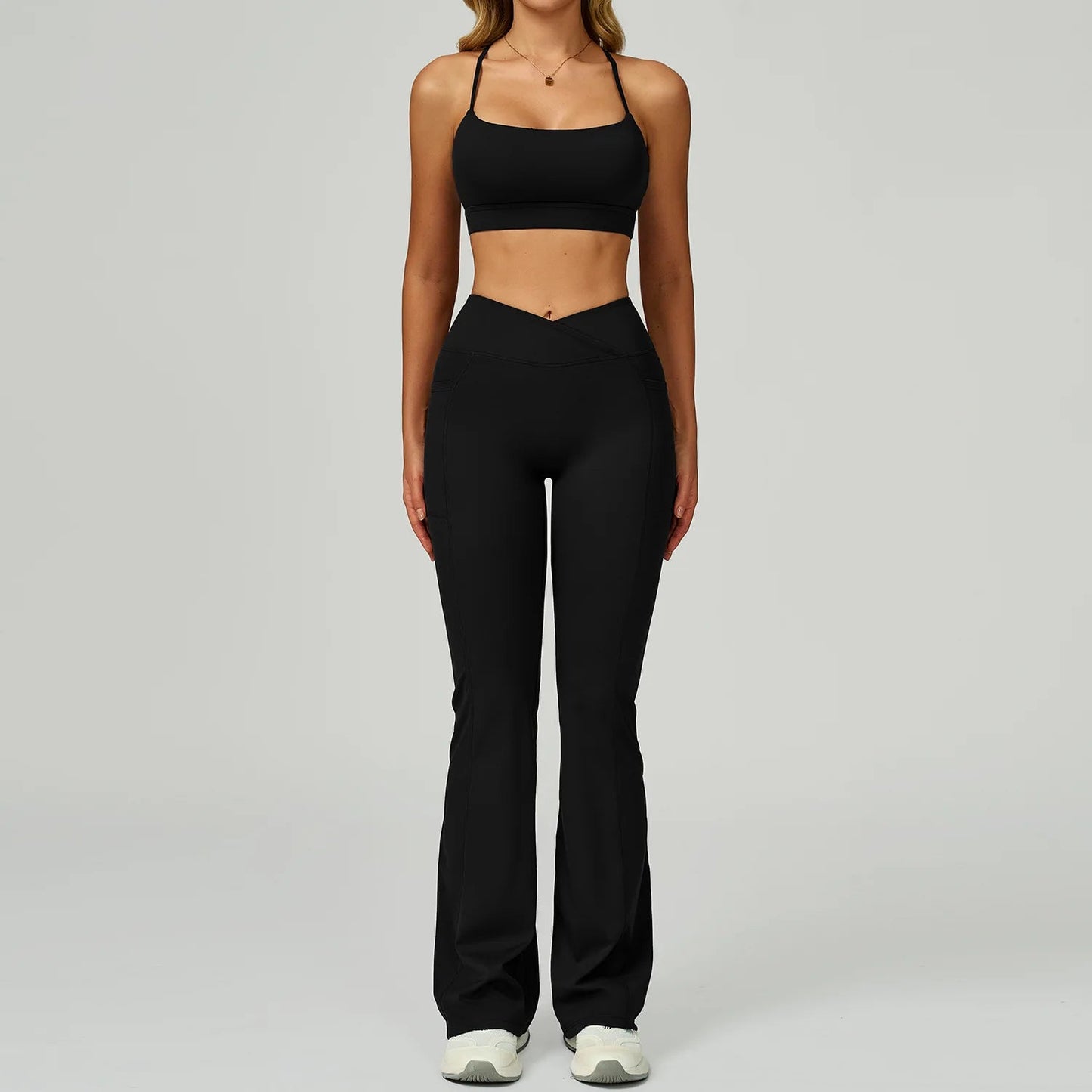 2 Pieces Yoga Set Women Tracksuits Sport Bras Workout Tops Yoga Clothes Fitness Leggings Flared Pant Gym Set Seamless Yoga Suit Good Vibrations