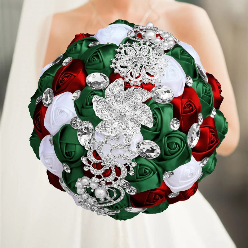Green Crystal Wedding Bouquet Red Brooch bouquet wedding Wedding flowers Bridal Bouquets Good Vibrations
