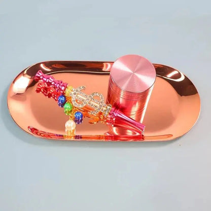 Tobacco kit metal rolling tray combo with spice grinder and accessories.