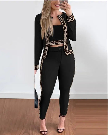 Sets Outifits Women 2024 Spring Autumn 3 Piece Set Plaid Print Crop Top & Pants Set With Coat Fashion Casual Elegant Female Set Good Vibrations