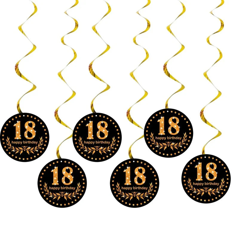 6 Pcs/set Happy Birthday 16 18 21 30 40 50 60 70th Years Old Spiral Swirl Hanging Ornaments Birthday Party Favors Decorations Good Vibrations